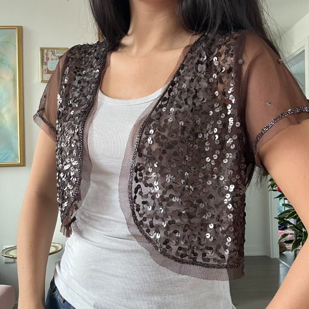 Indie Y2K Mesh Bolero w/ Sequins - Picture 2 of 5